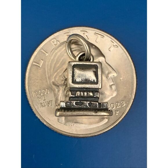 .925 Desktop Computer Sterling Silver Jewelry Charm #occupation #technology - Picture 2 of 4